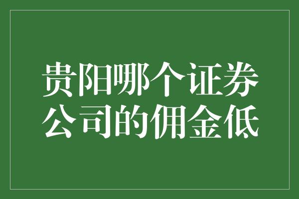 贵阳哪个证券公司的佣金低