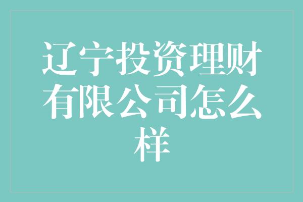 辽宁投资理财有限公司怎么样