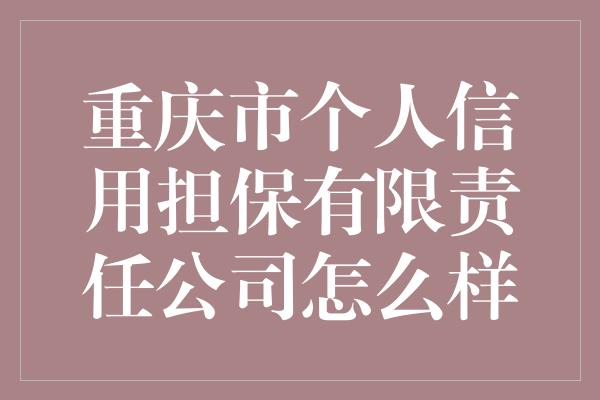 重庆市个人信用担保有限责任公司怎么样