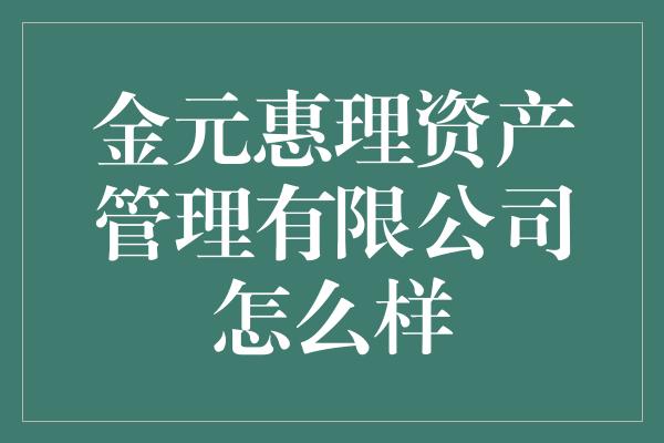 金元惠理资产管理有限公司怎么样