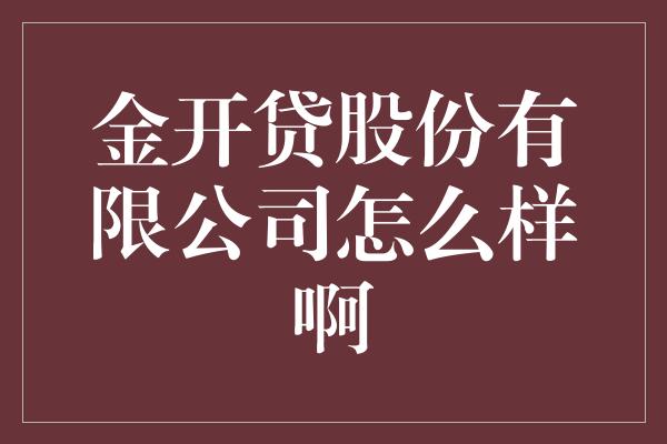 金开贷股份有限公司怎么样啊