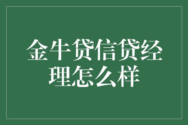 金牛贷信贷经理怎么样