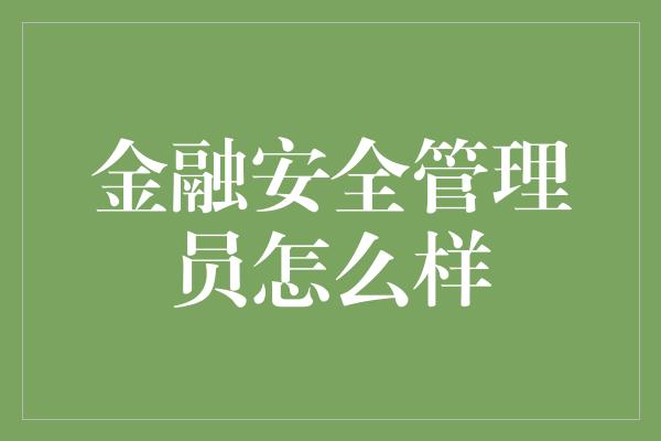 金融安全管理员怎么样