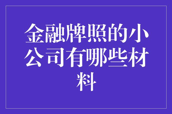 金融牌照的小公司有哪些材料