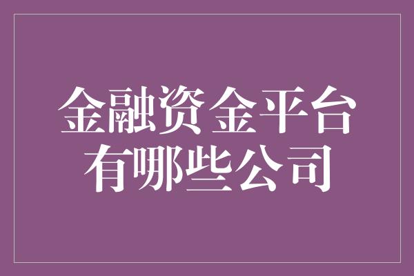 金融资金平台有哪些公司