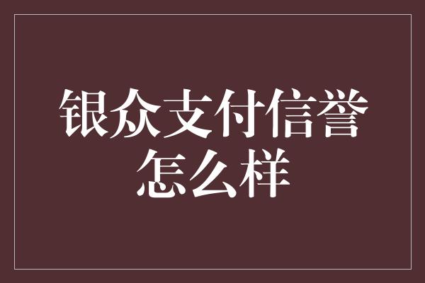 银众支付信誉怎么样