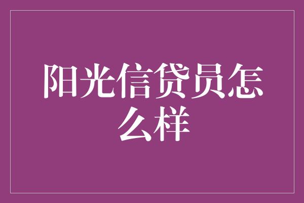 阳光信贷员怎么样