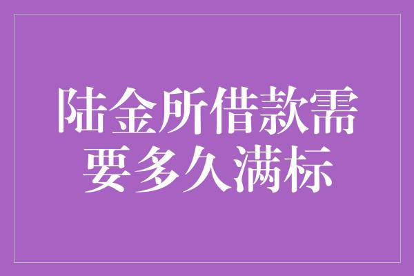 陆金所借款需要多久满标