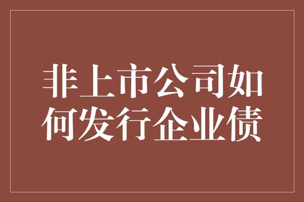 非上市公司如何发行企业债