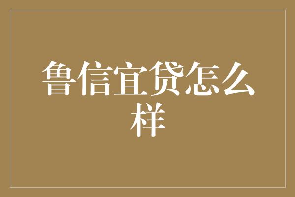 鲁信宜贷怎么样