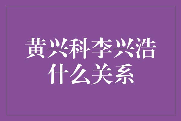 黄兴科李兴浩什么关系