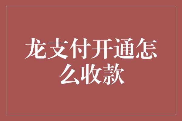 龙支付开通怎么收款