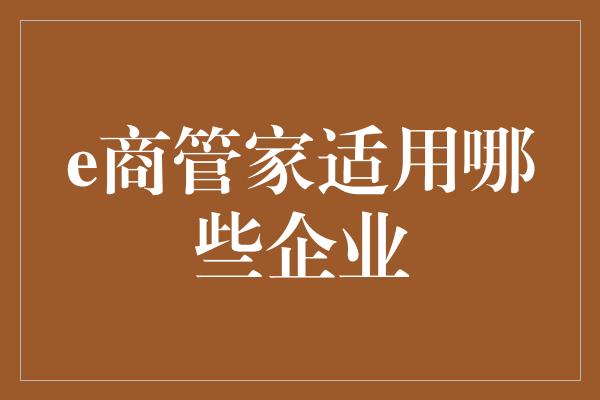 e商管家适用哪些企业